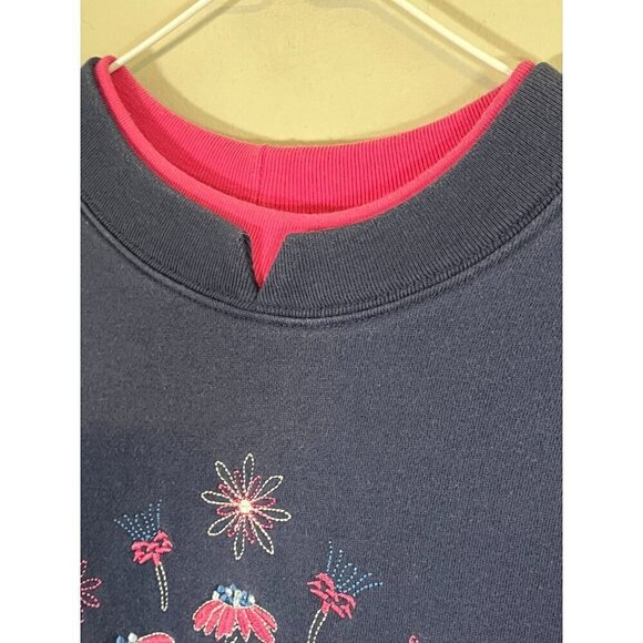 Retro Floral Embroidery Sweatshirt PL Blue Cottagecore Boho Hippie Folk Indie - Picture 4 of 11